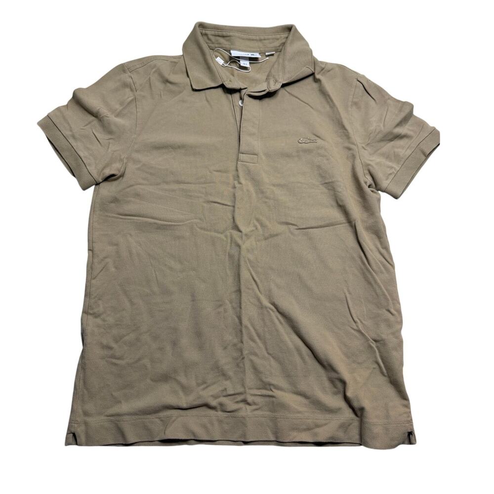 LACOSTE Regular Fit Men's piqué polo shirt beige color size Small